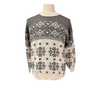 Vintage Dunn & Co. Nordic Snowflake Knit Sweater Mens L Wool Blend Gray & Cream